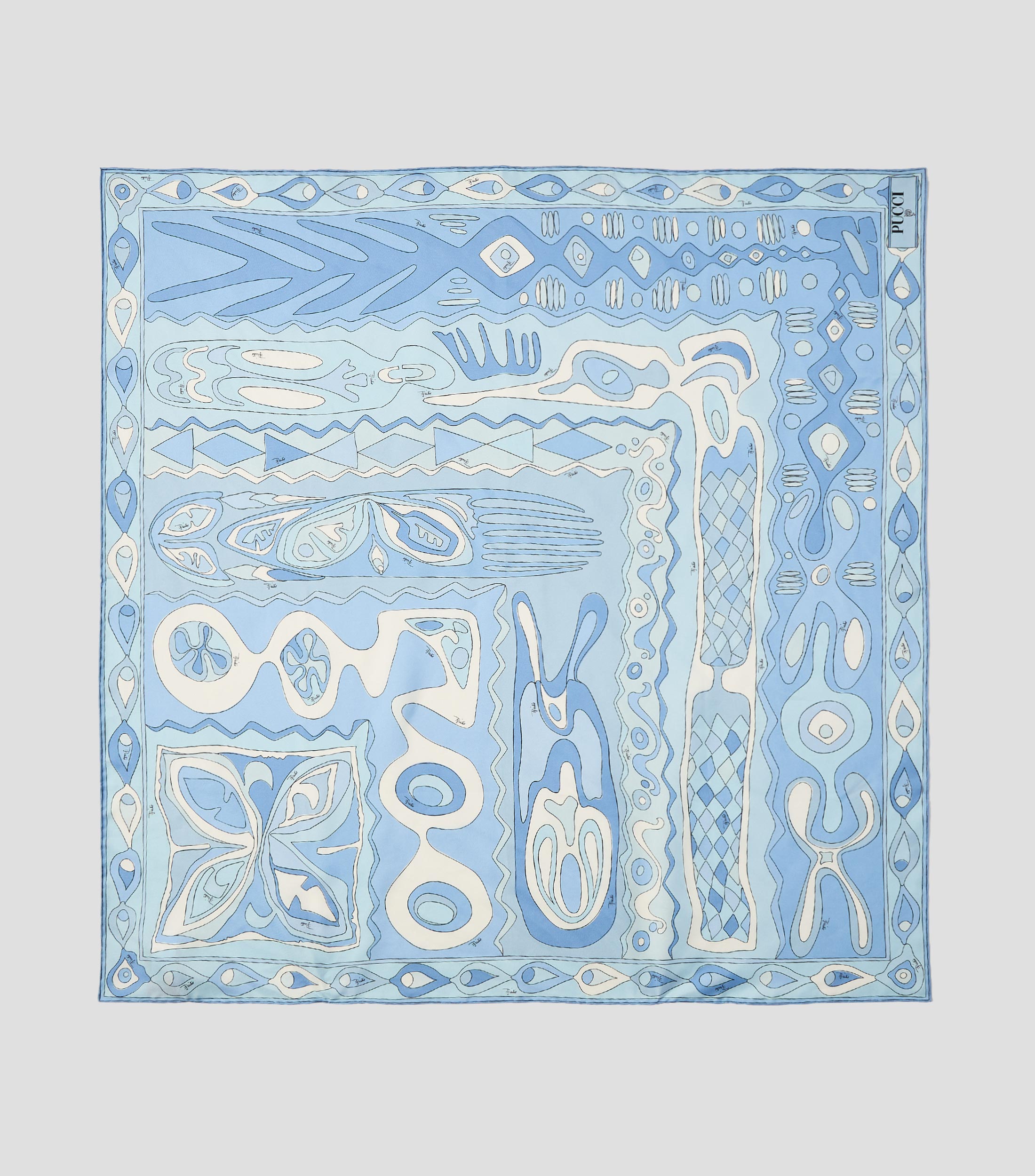 Foulard en seda azul estampado Mujer